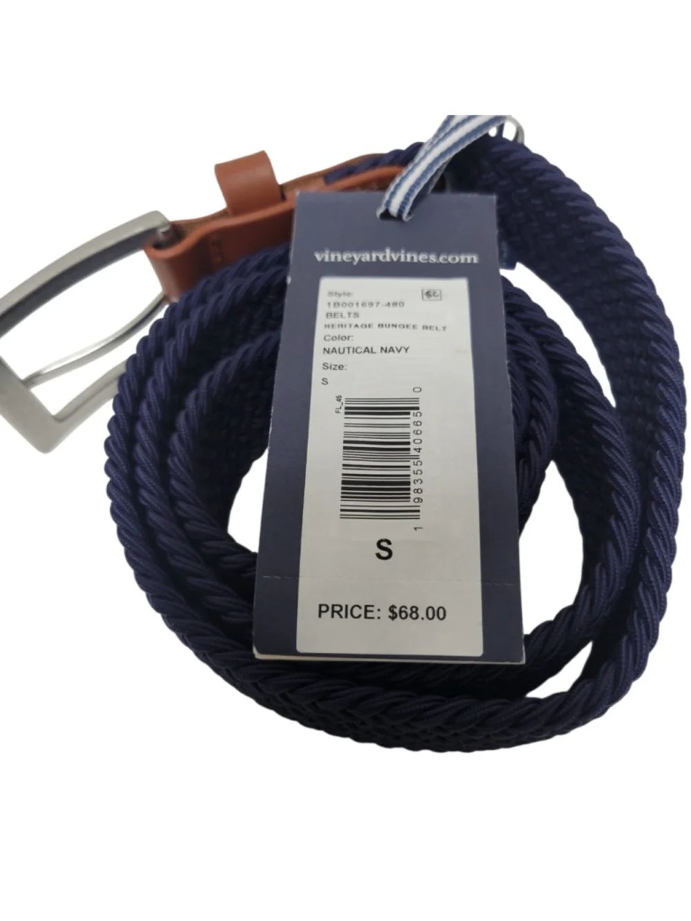 Vineyard Vines Adult Unisex Heritage Bungee Belt Nautical Blue Small NWT $68